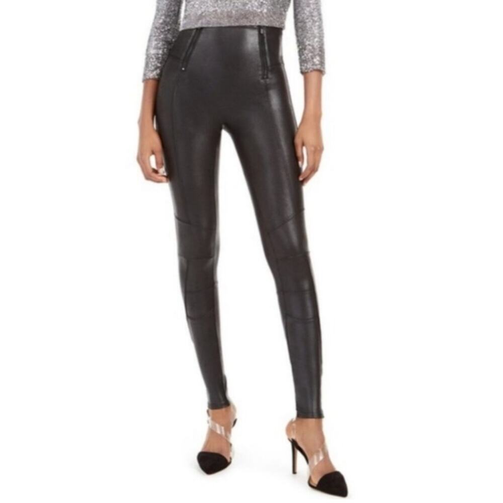 SPANX Faux Leather Hip-Zip Leggings Size Medium